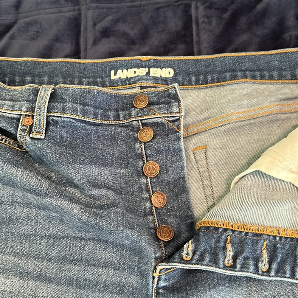 Lands' End Button Fly Kick Flare Crop Jeans with Vintage Appeal - Picture 3 of 8